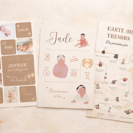 Papeterie pour bébé, affiche mes premières fois, affiche de naissance et affiche photo 1 an 
