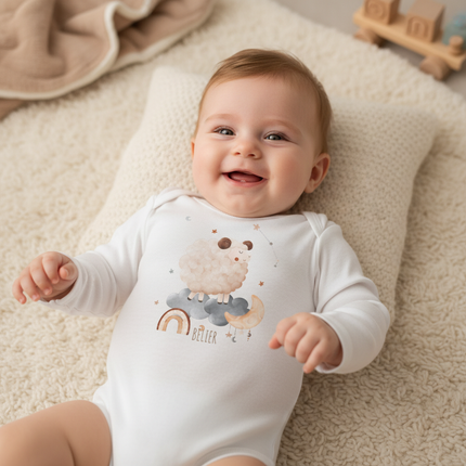 Body bébé Bélier en coton bio, illustration zodiaque aquarelle, collection Ajolie.