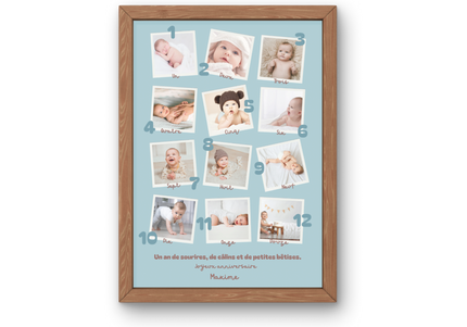 Poster anniversaire 1 an bébé personnalisé