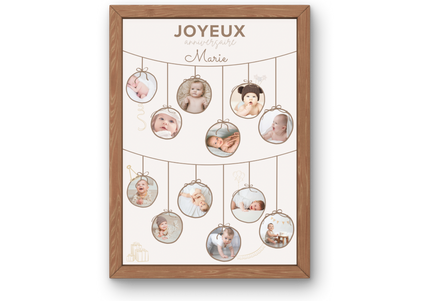 Affiche 1 an bébé personnalisée avec collage photo souvenir