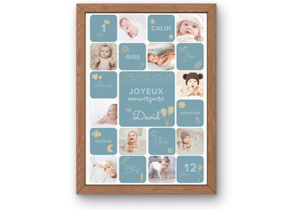 Poster anniversaire 1 an bébé personnalisé