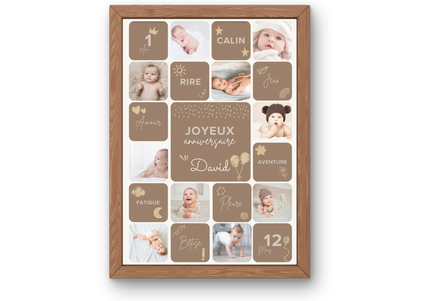 Affiche 1 an bébé personnalisée avec collage photo souvenir