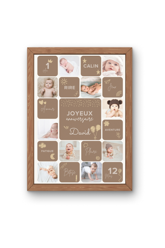 Affiche 1 an bébé personnalisée avec collage photo souvenir