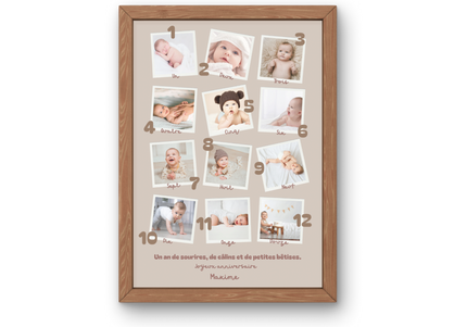 Affiche 1 an bébé personnalisée avec collage photo souvenir