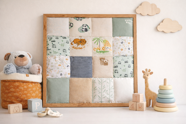 Tableau souvenir personnalisé à partir d’anciens vêtements de bébé, cadeau de naissance 