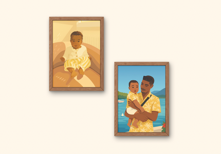 portrait famille en couleurs, illustration personnalisée avec vêtements, portrait coloré style moderne, dessin famille coloré personnalisé, illustration couple en couleurs